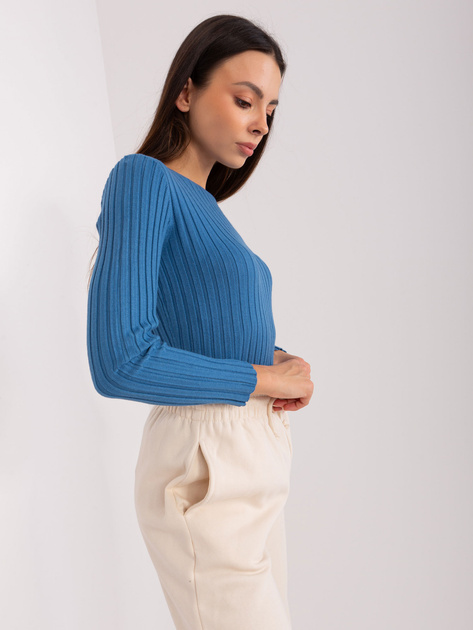 Hurt Ciemnoniebieski sweter klasyczny w prążek