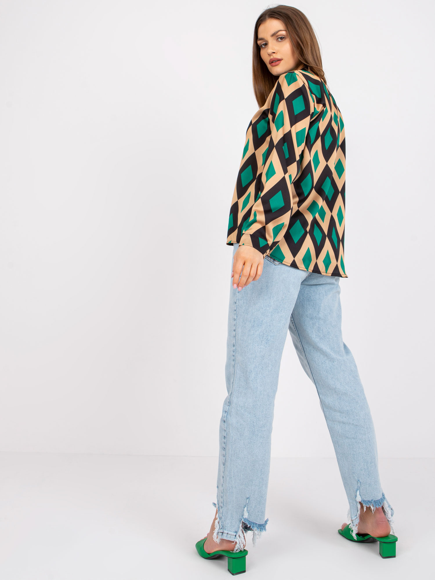 Green and beige blouse with Amaya prints