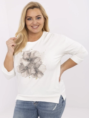 Ecru casualowa bluzka plus size z dżetami