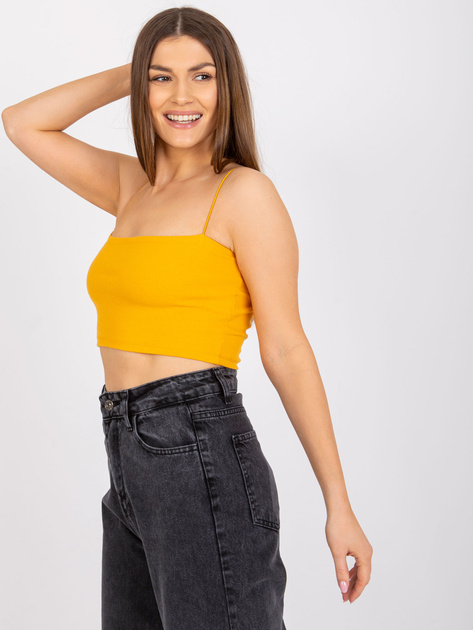 Jasnopomarańczowy krótki top w prążek na ramiączkach Aria RUE PARIS