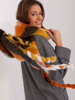 Hurt Ciepły czarno-pomarańczowy damski szal w kratę