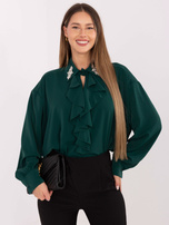 Dark green long blouse with a ruffle.