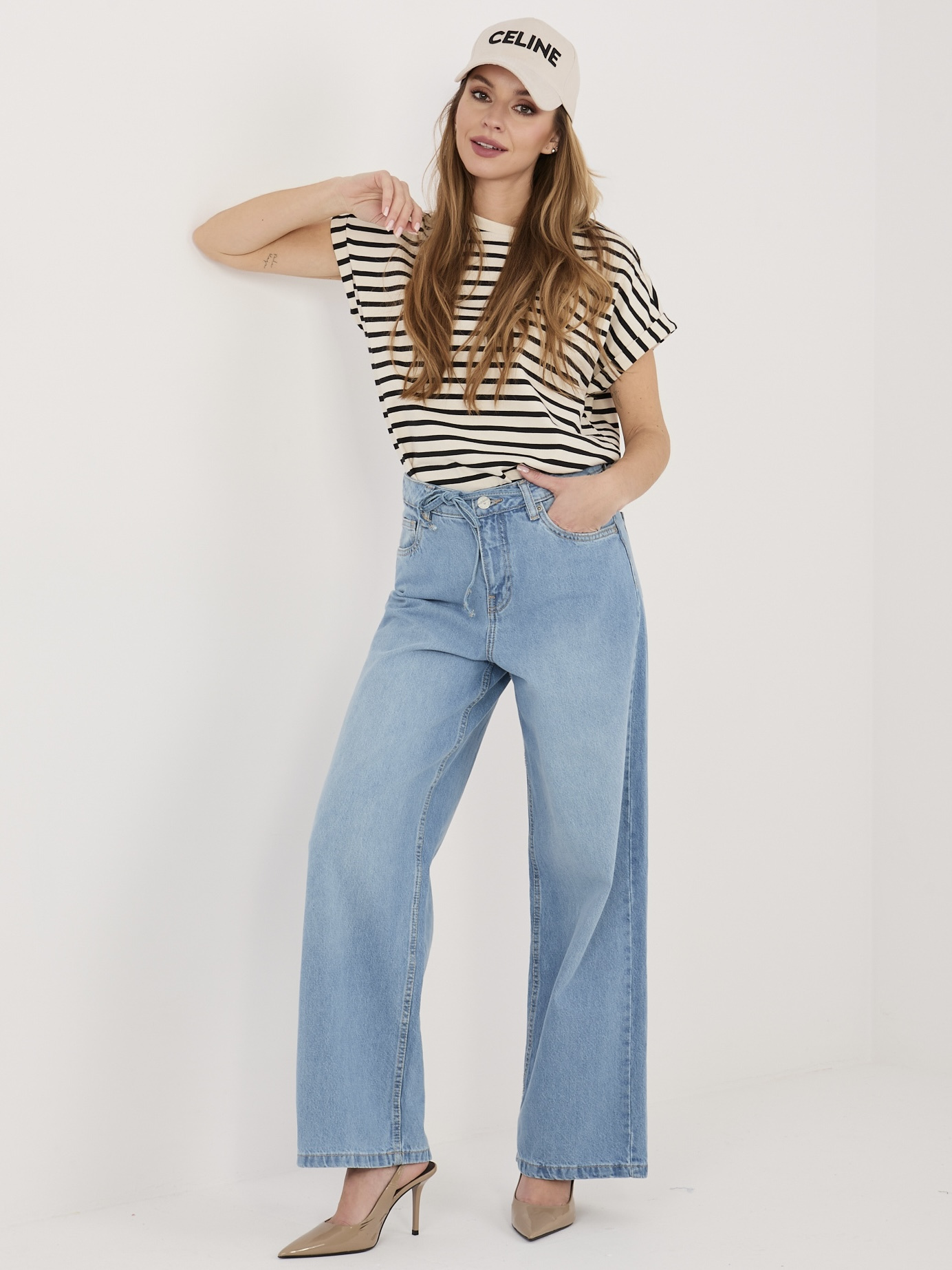 Modré džíny wide leg s vázáním SUBLEVEL.