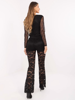 Czarne rozszerzane spodnie z koronki