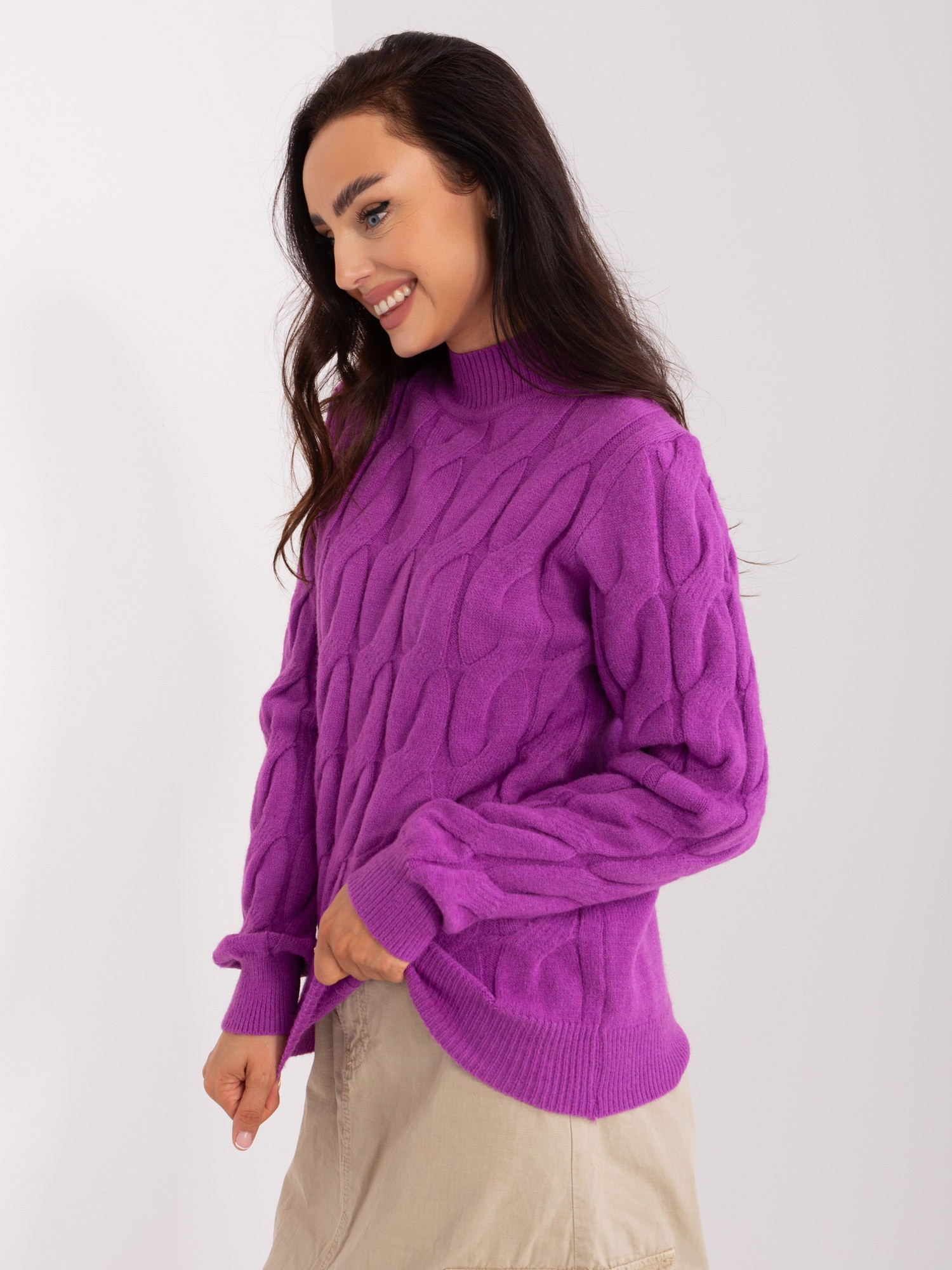 Purple sweater with braid weave