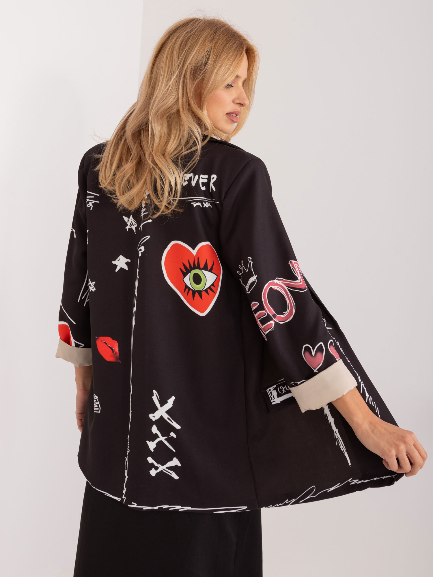 Hurt Czarna marynarka oversize z nadrukiem