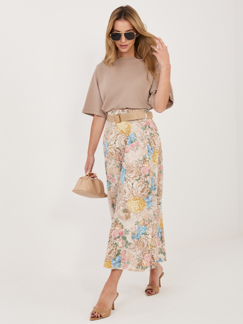 Beżowa rozkloszowana spódnica w kwiaty 