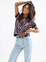Czarna damska bluzka w geometryczny wzór