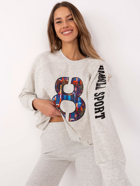 Hurt Szary melanżowy komplet z legginsami w prążek