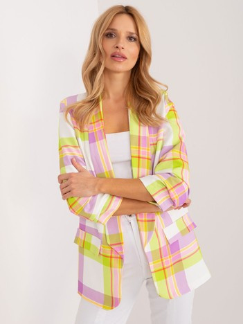 Hurt Limonkowo-ecru damska marynarka z printem