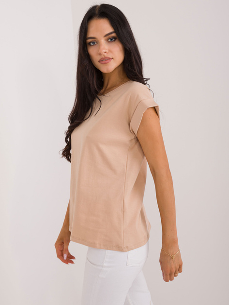 Hurt Camelowy t-shirt z okrągłym dekoltem BASIC FEEL GOOD