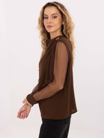 Brązowa wizytowa bluzka z drapowaniem  