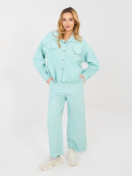 Miętowe jeansowe spodnie wide leg RUE PARIS 