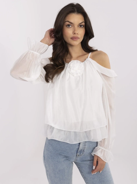 Biała bluzka hiszpanka z falbankami przy rękawach