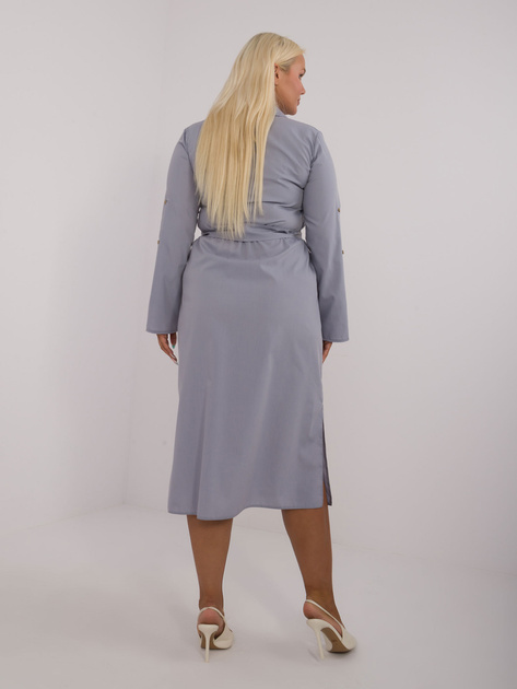 Hurt Szara bawełniana sukienka plus size z kieszeniami i paskiem