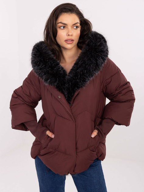 Bordowa puchowa kurtka z kapturem