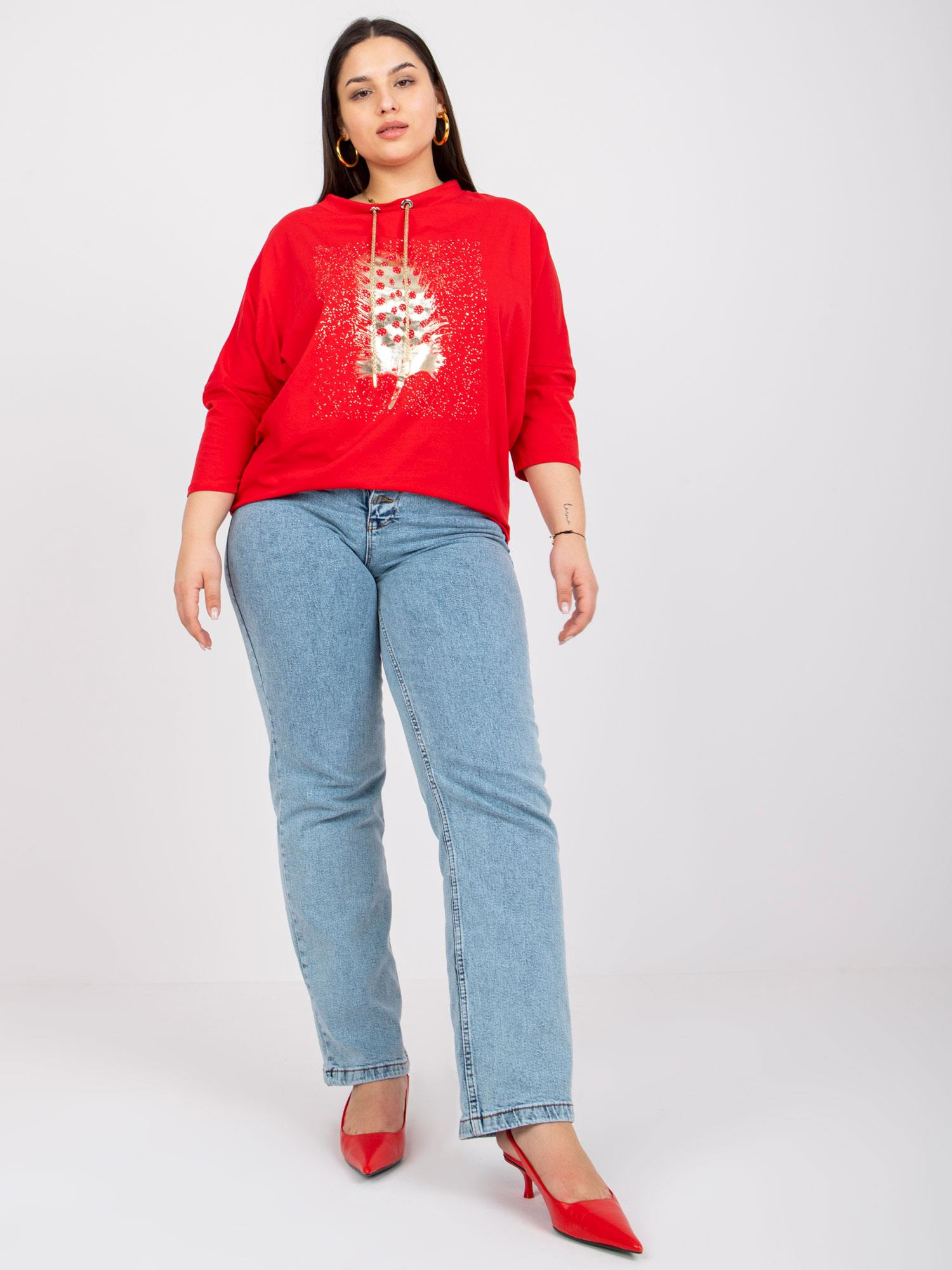 Red plus size blouse with Manon rhinestones