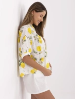 Ecru-żółta ażurowa koszula z krótkim rękawem 