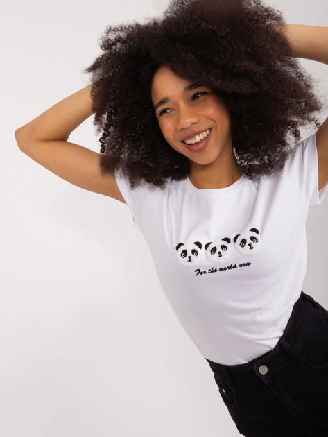 Hurt Biały damski t-shirt z aplikacją BASIC FEEL GOOD