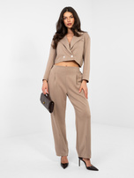 Ciemnobeżowy komplet z dwurzędową marynarką RUE PARIS 