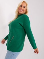 Dunkelgrüner Damen Plus-Size-Pullover mit Reißverschlüssen.