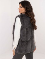 Hurt Ciemnoszara futrzana kamizelka zapinana na haftki