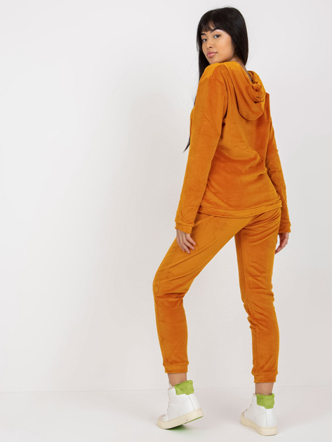 Hurt Ciemnożółty damski komplet welurowy z bluzą rozpinaną