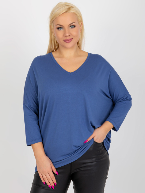 Hurtownia Brudnoniebieska bluzka plus size z dekoltem V