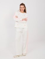 Ecru dresowe spodnie z kontrastowymi lampasami RUE PARIS  