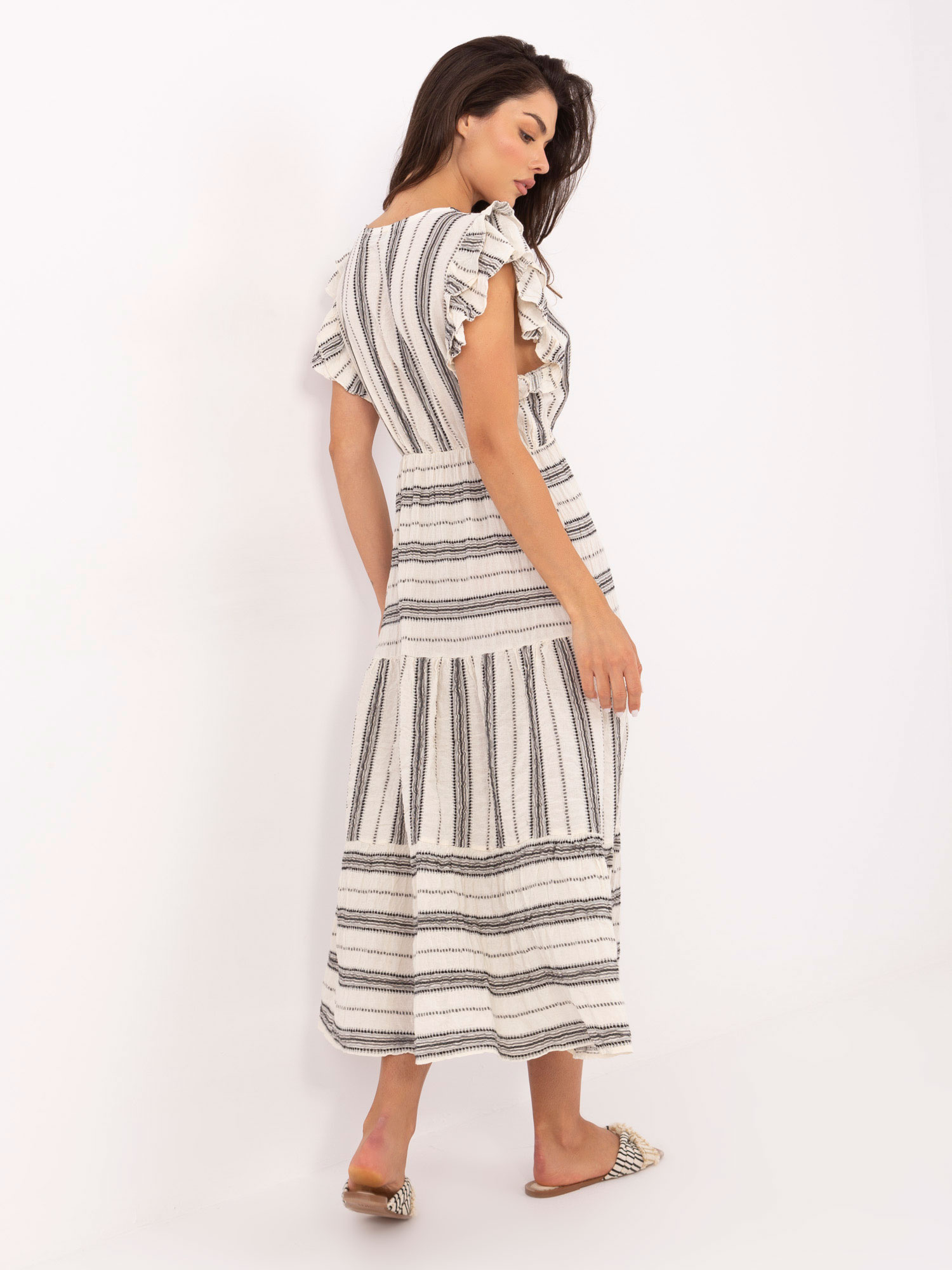Ecru-czarna boho sukienka w paski OCH BELLA