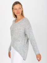 Hurt Szary sweter oversize z dekoltem w serek OCH BELLA 