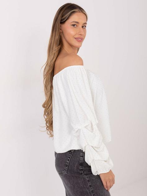 Ecru elegancka bluzka hiszpanka z dżetami