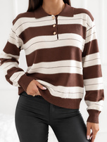 Brązowy elegancki sweter polo w paski