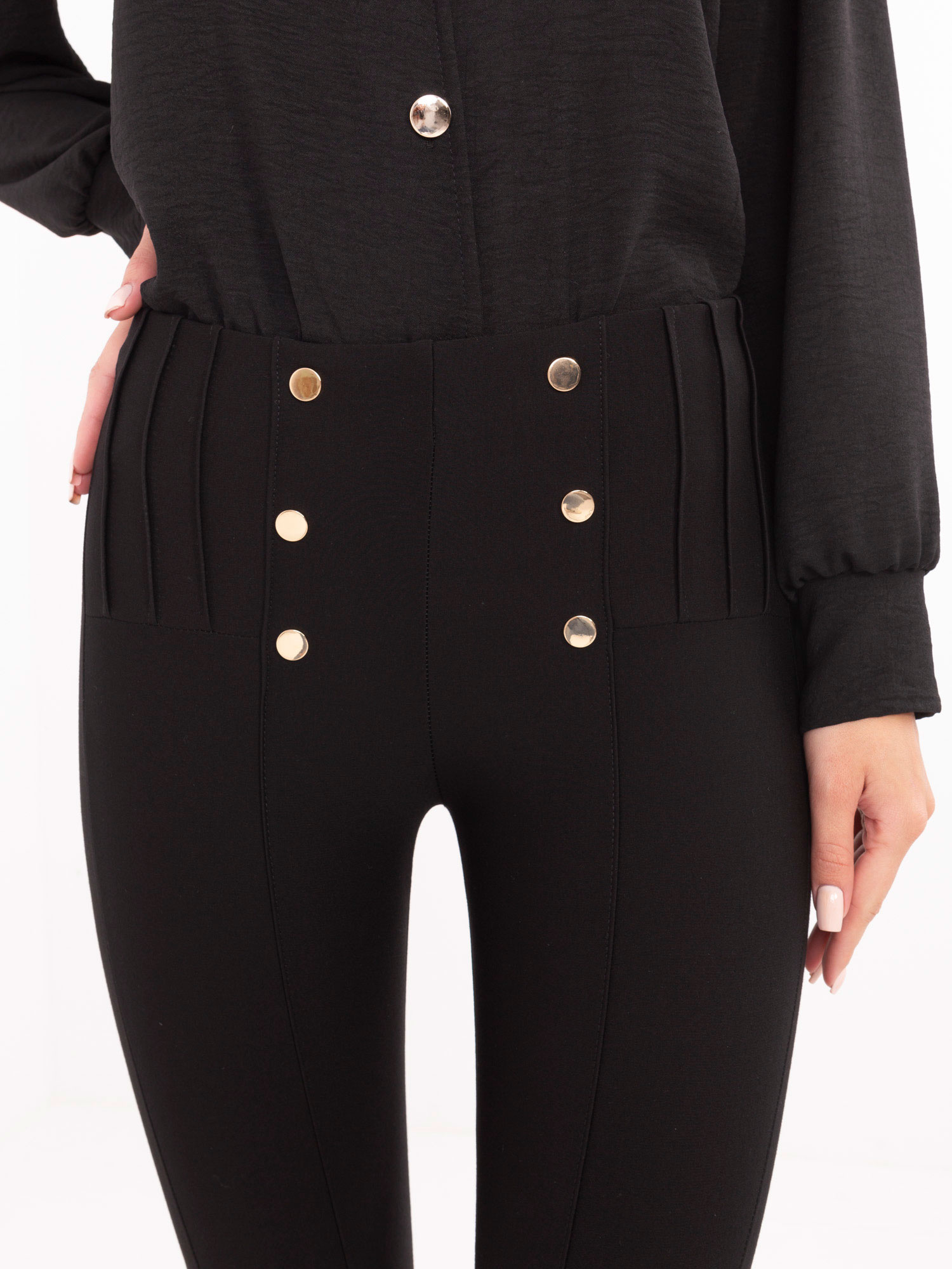 Hurt Czarne eleganckie legginsy z ozdobnymi guzikami