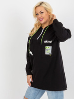 Hurtownia Czarna dłuższa bluza plus size z kieszeniami