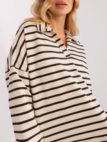 Hurt Ecru-czarna bluzka oversize z kołnierzem