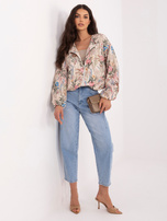 Zielona przejściowa kurtka z roślinnym nadrukiem