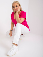 Fuksjowy t-shirt plus size z dekoltem V Cassie