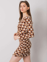 Brązowa sukienka welurowa we wzory Montilla