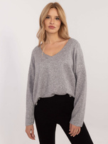 Hurtownia Szary damski sweter oversize z dekoltem V