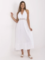 Weiße Muslin-Boho-Kleid mit Spitze.