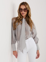 Szara elegancka koszula z wiązanym dekoltem