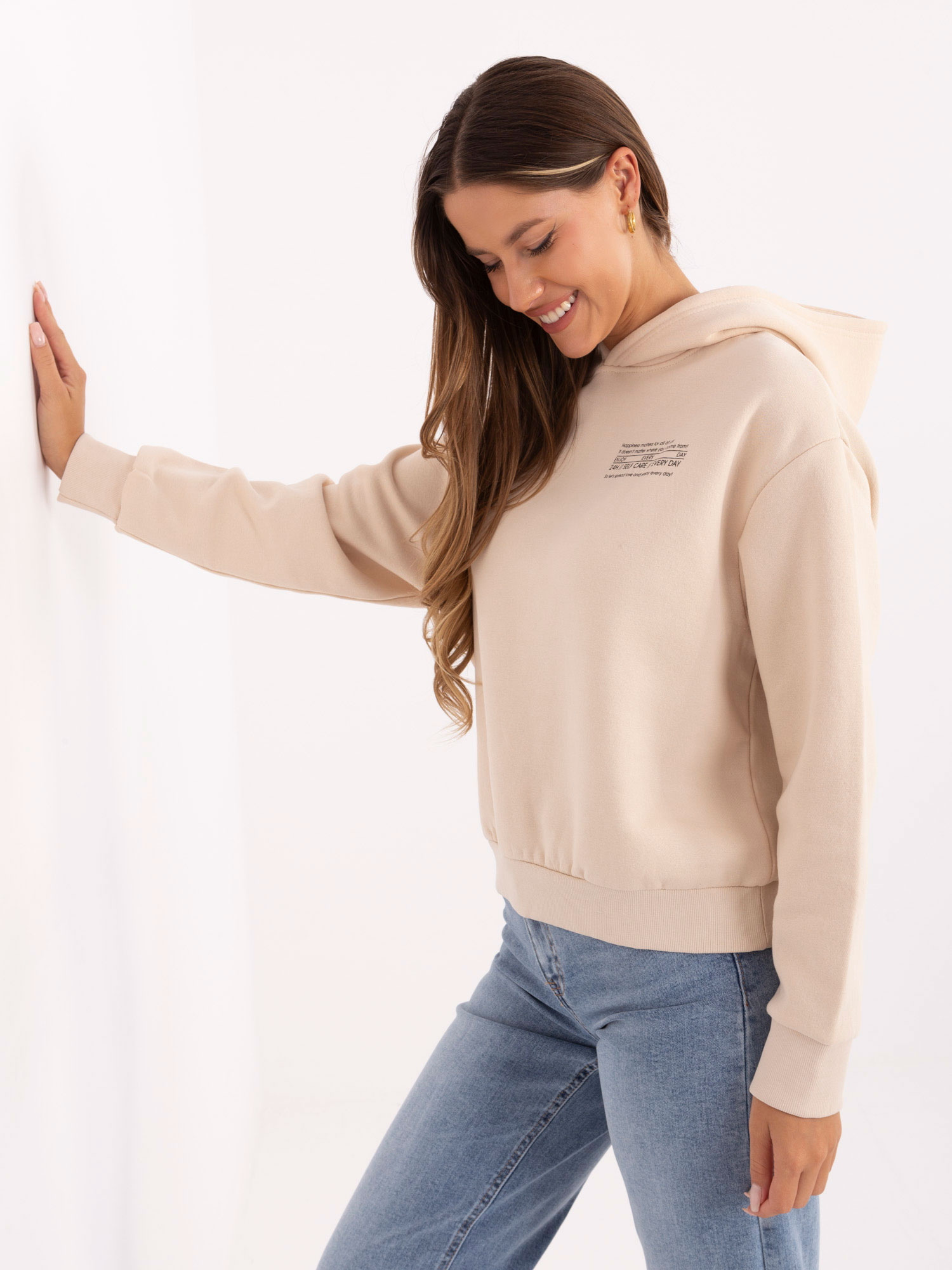 Jasnobeżowa damska bluza oversize SUBLEVEL 