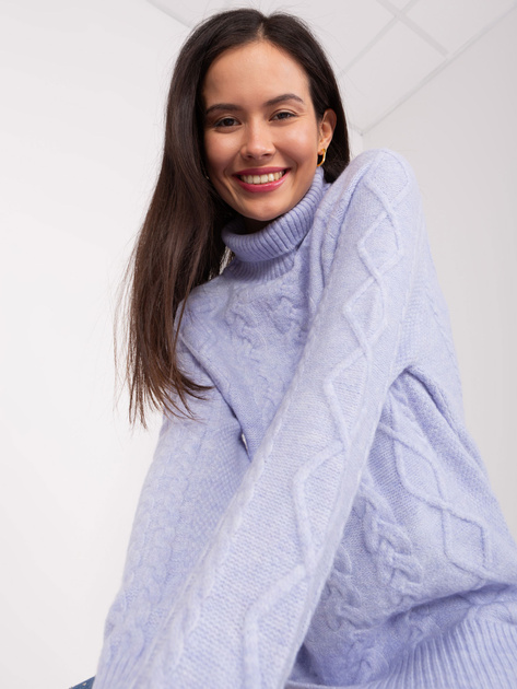 Hurt Jasnofioletowy damski sweter z warkoczami