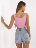 Różowy crop top ze ściągaczami Loretta RUE PARIS 