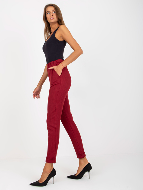 Hurt Bordowe damskie spodnie materiałowe