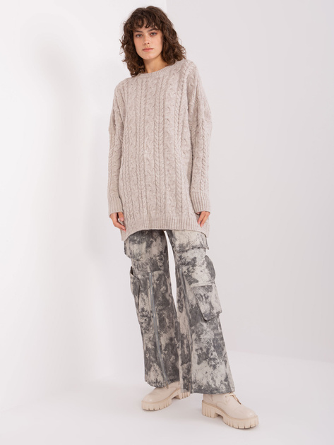 Hurtownia Beżowy damski sweter w warkoczowe sploty