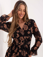 Czarno-camelowa sukienka z falbaną Loriella