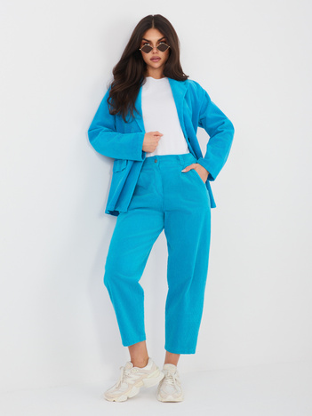 Niebieskie bawełniane spodnie z sztruksu RUE PARIS