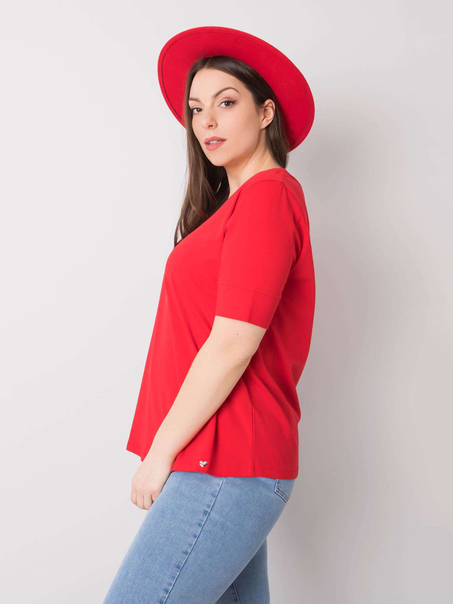 Czerwony t-shirt bawełniany plus size Missy